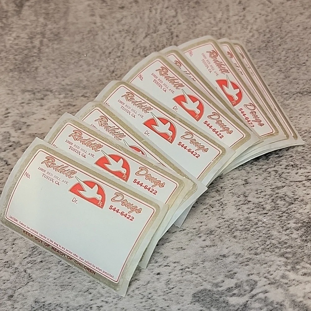 Vintage Rx prescription labels Unused pharmacy labels ephemera Redhill Drugs